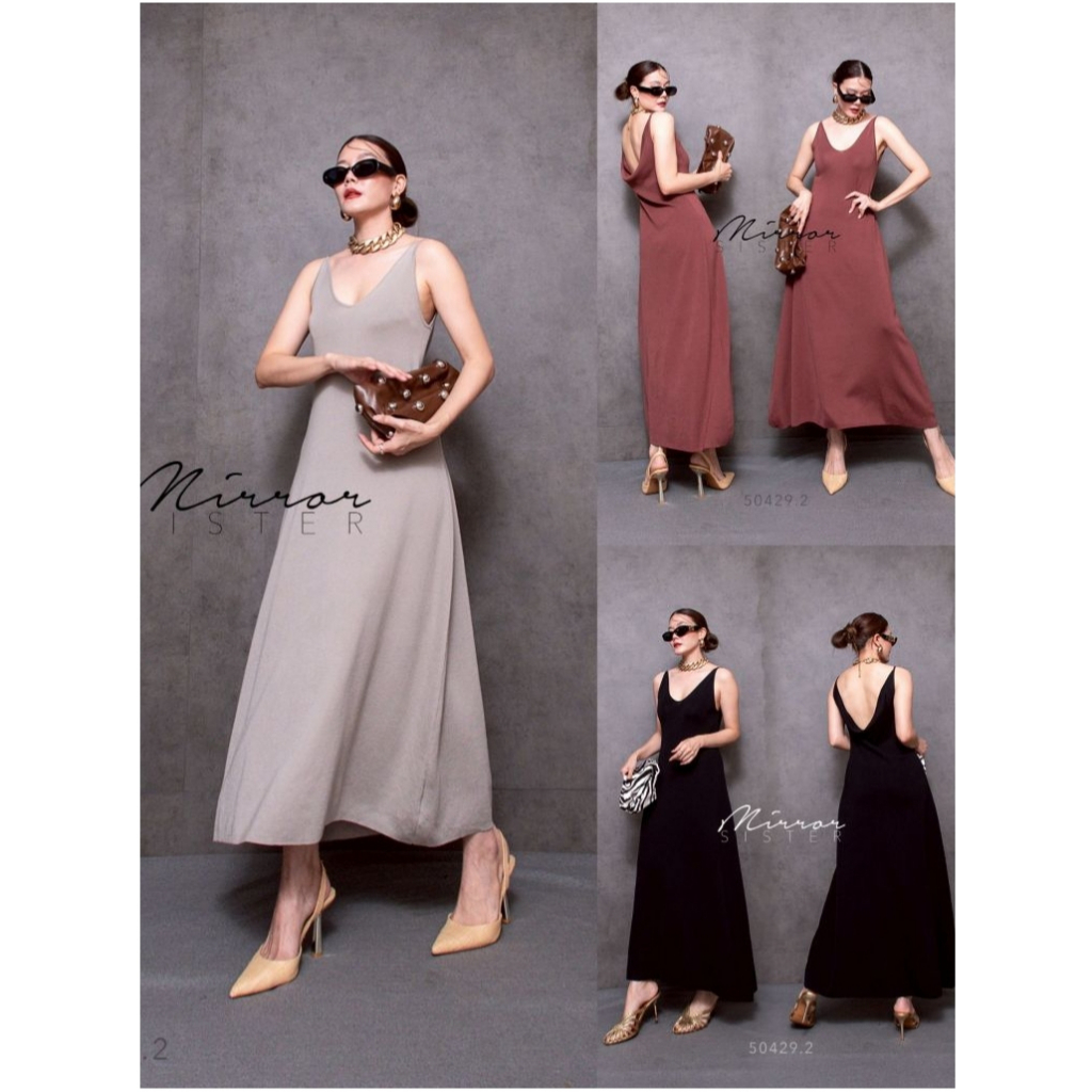 •MIRRORSISTER• MRST 50429.2 เดรสสายเดี่ยวคอV ด้านหลังVถ่วงลึกสวยมาก PReMiuM KNiT ไหมพรมทอสวย ใส่แล้ว