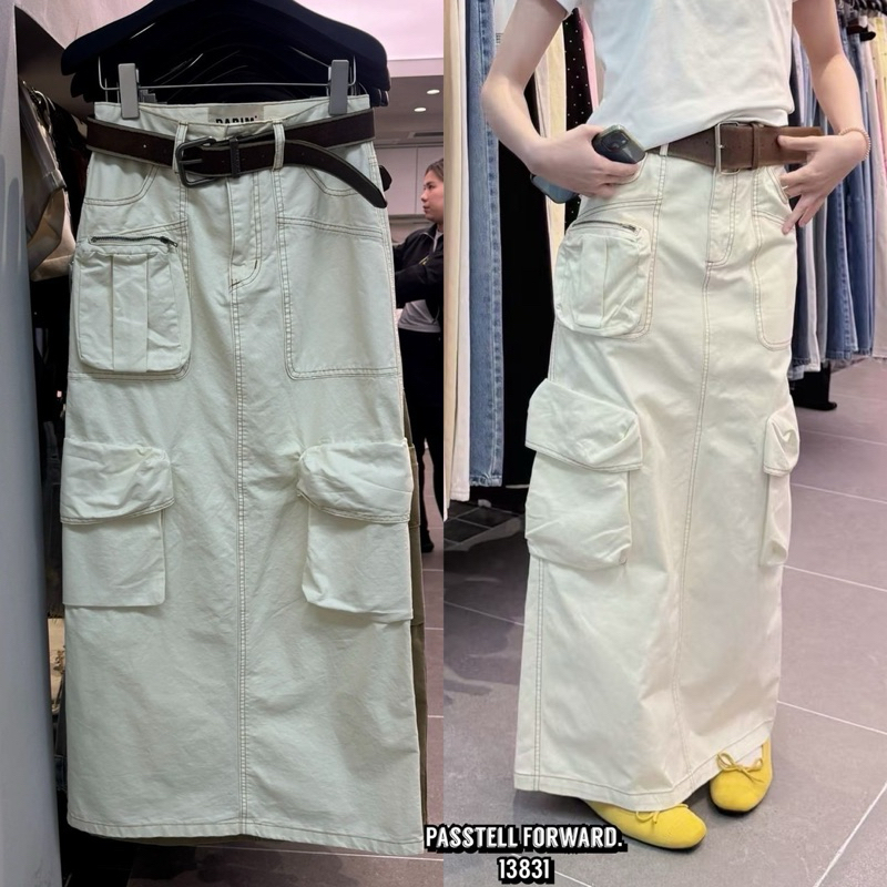 🇰🇷New🇰🇷  Korea darim cargo skirt  With belt มาใหม่เลยค้าาา กระโปรงยีนยาวทรวสวยเท่ห์ๆ แนะนำเลยค้าากปค