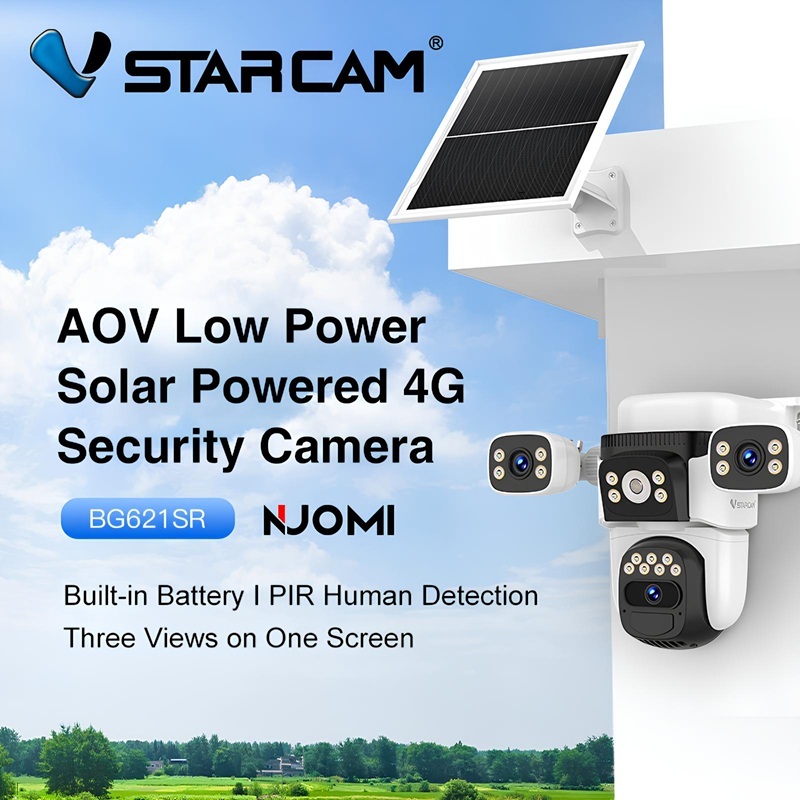 VSTARCAM BG621SR 4G LTE SIM SHD 1296p 3MP กล้องวงจรปิดใส่ซิม (3 เลนส์กล้อง) มีพร้อมแผงโซล่าเซลล์