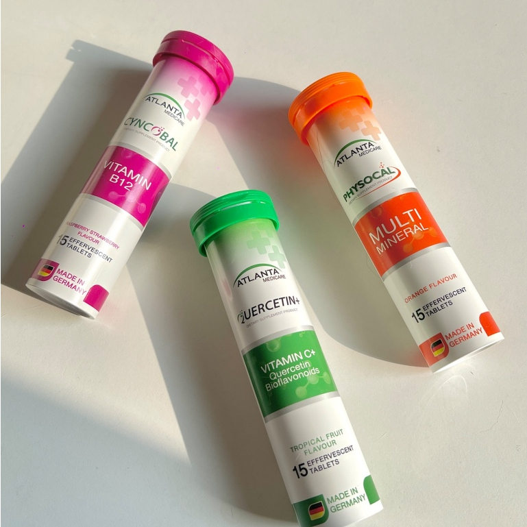 Atlanta Cyncobal Vitamin B12 + Quercetin Vitamin C . + Physocal Multi Mineral วิตามินเม็ดฟู่