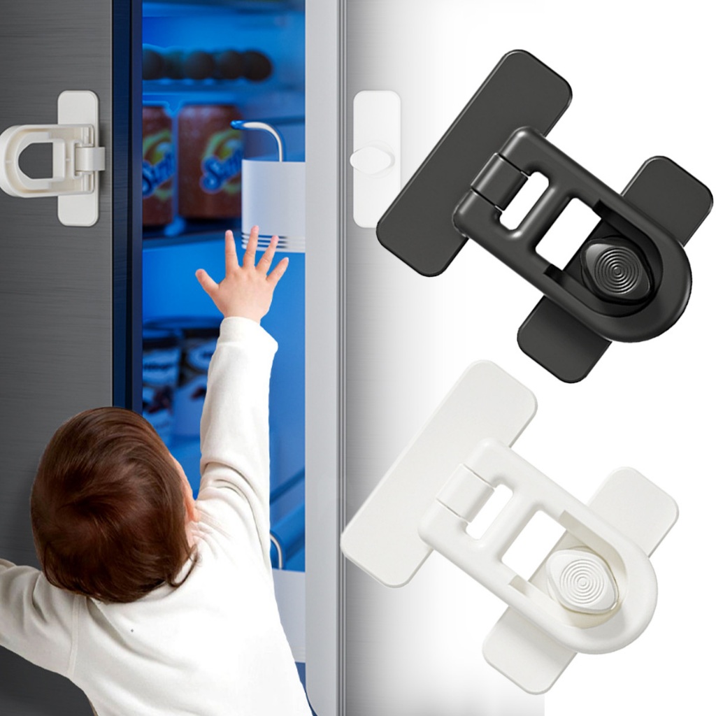 ็ตัวล็อคประตูตู้ แบบไม่ต้องเจาะ สำหรัยล็อคตู้เย็น ตู้เสื้อผ้า พลาสติก ป้องกันการหนีบ สองสีให้เลือก - รูปที่ 4