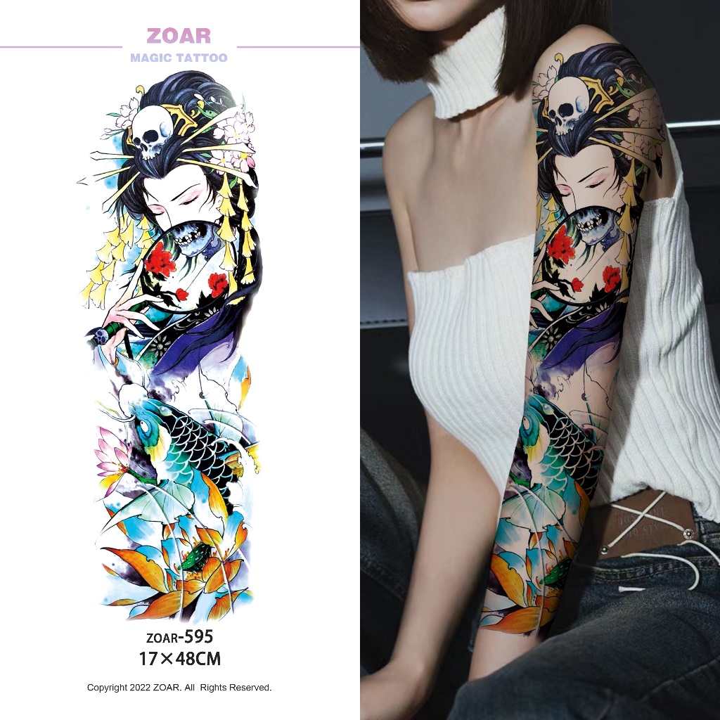 ZOAR-595 พร้อมส่ง color Magic tattoo สติ๊กเกอร์รอยสักสี สติ๊กเกอร์แทททูเต็มแขน