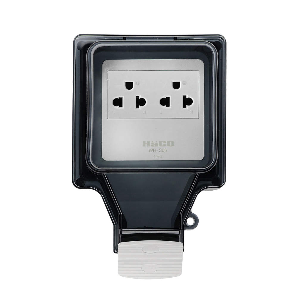 HACO หน้ากากกันน้ำพร้อมเต้ารับ WH-S66-E2 สีเทา จัดส่งโดย HomePro