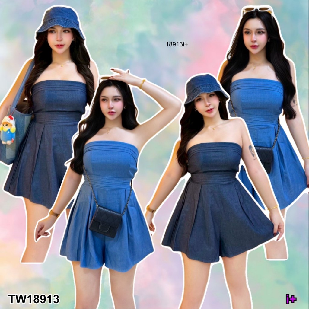 Jumpsuit จั้มสูทยีนส์ เกาะอก ขาสั้น .. TT18913