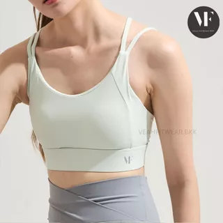 VF-Laila Bra: Sportbra (สปอร์ตบรา) บรา ชุดออกกำลังกาย โยคะ พิลาทิส แต่งสายคู่สีทูโทน บราเย็บติด