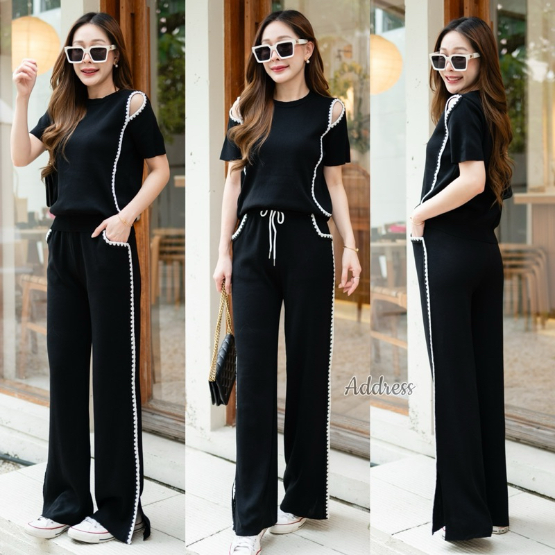 🌈🌿🌺🌸🌼🖤🇰🇷 Knit OFS Rim Top&Long Pant Set