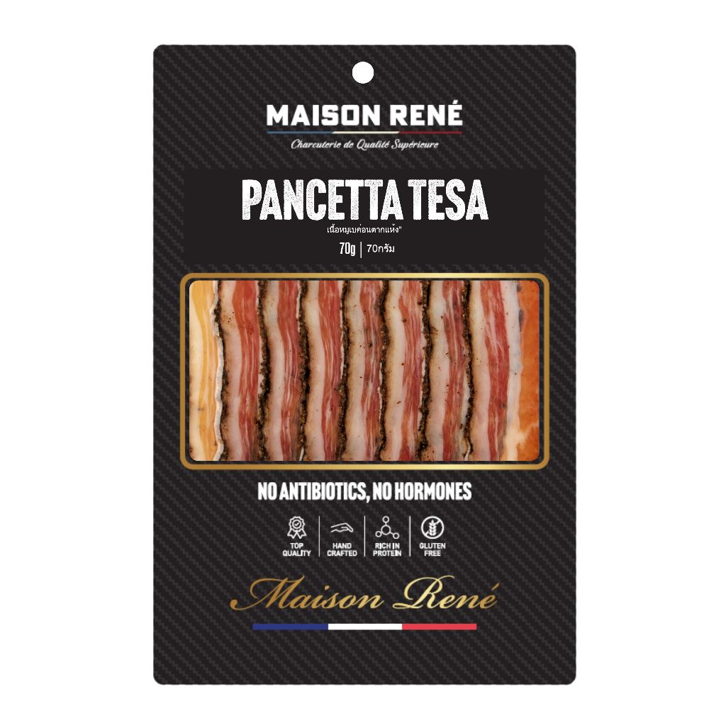 Pancetta tesa cold cut 70g Made from Thai hygenic Pork เนื้อหมูสามชั้นตากแห้ง สำหรับพาสต้าสไตล์อิตาเ