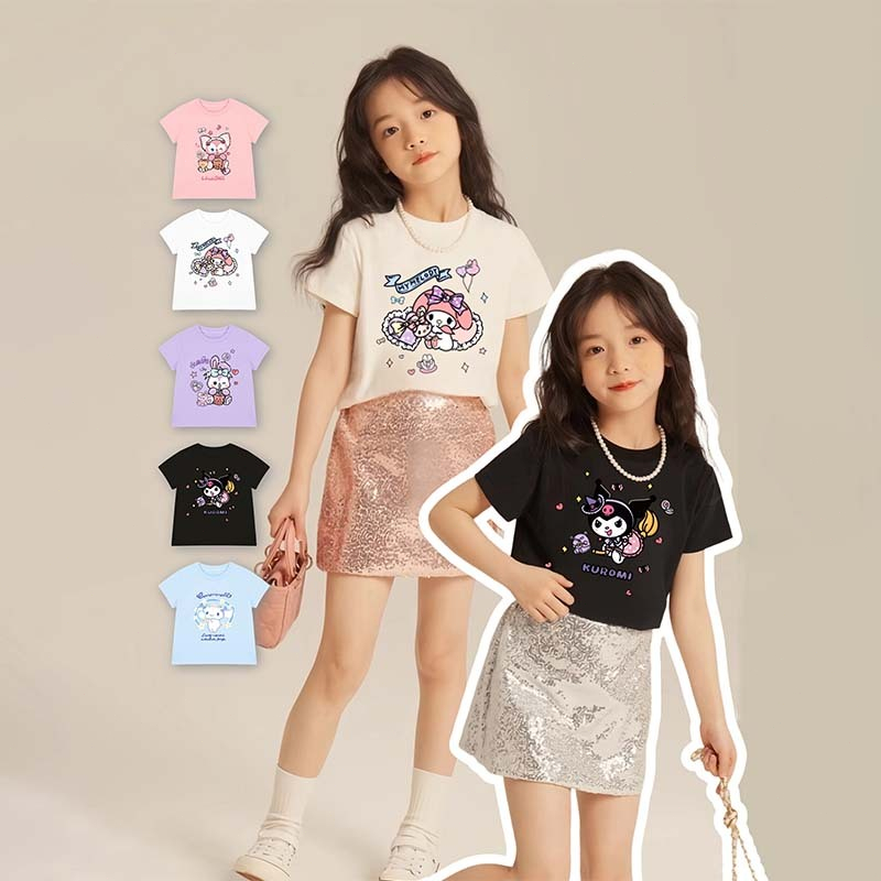 1-12 ปี เสื้อยืดเด็กผู้หญิง เสื้อยืดแขนสั้นเด็กสไตส์เกาหลี เสื้อยืดเด็กแขนสั้น ลายการ์ตูนน่ารัก เสื้อยืดเด็ก