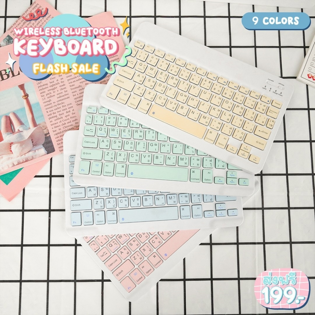 Keyboardไทย-อังกฤษ ✨ คีย์บอร์ดบลูทูธไร้สายสำหรับ ไอแพด ไอโฟน แท็บเล็ต Android Huaweiหลากสีให้เลือกสินค้าพร้อมส่ง ราคา ถูกที่สุด ดีลบีเคเค แกลเลอรีภาพที่ 2