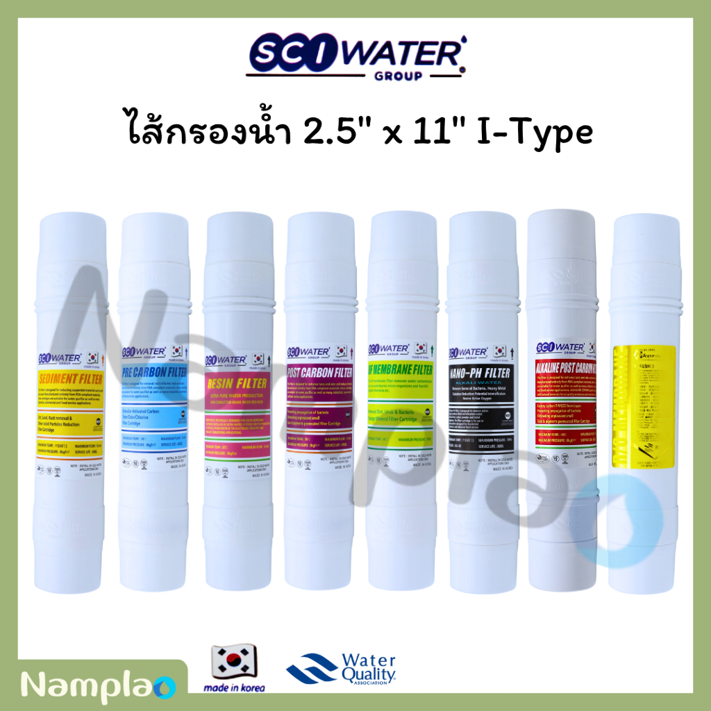 SCI ไส้กรองน้ำ อินไลน์ ขนาด 2.5”x11” แบบเสียบ 2 ด้าน พีพี คาร์บอน เรซิ่น นาโนพีเอช ยูเอฟ Inline I Type