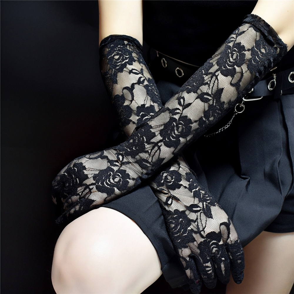 ถุงมือยาวลูกไม้กุหลาบยาว44ซม กุหลาบ