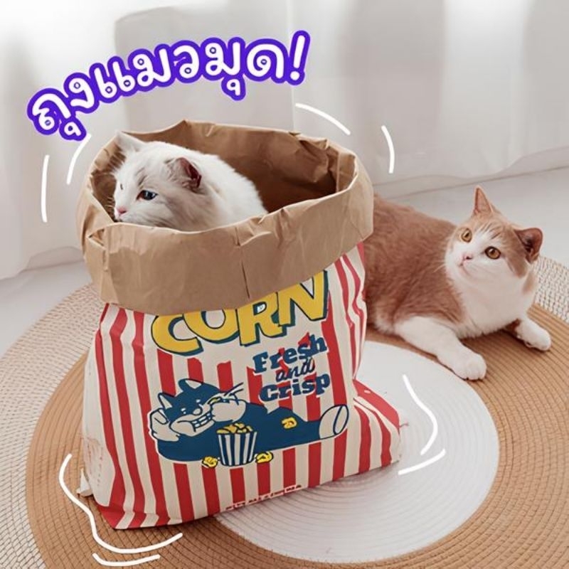 ถุงแมวมุด ถุงป๊อปคอร์น ของเล่นแมว Popcorn Peek-a-Boo Bag