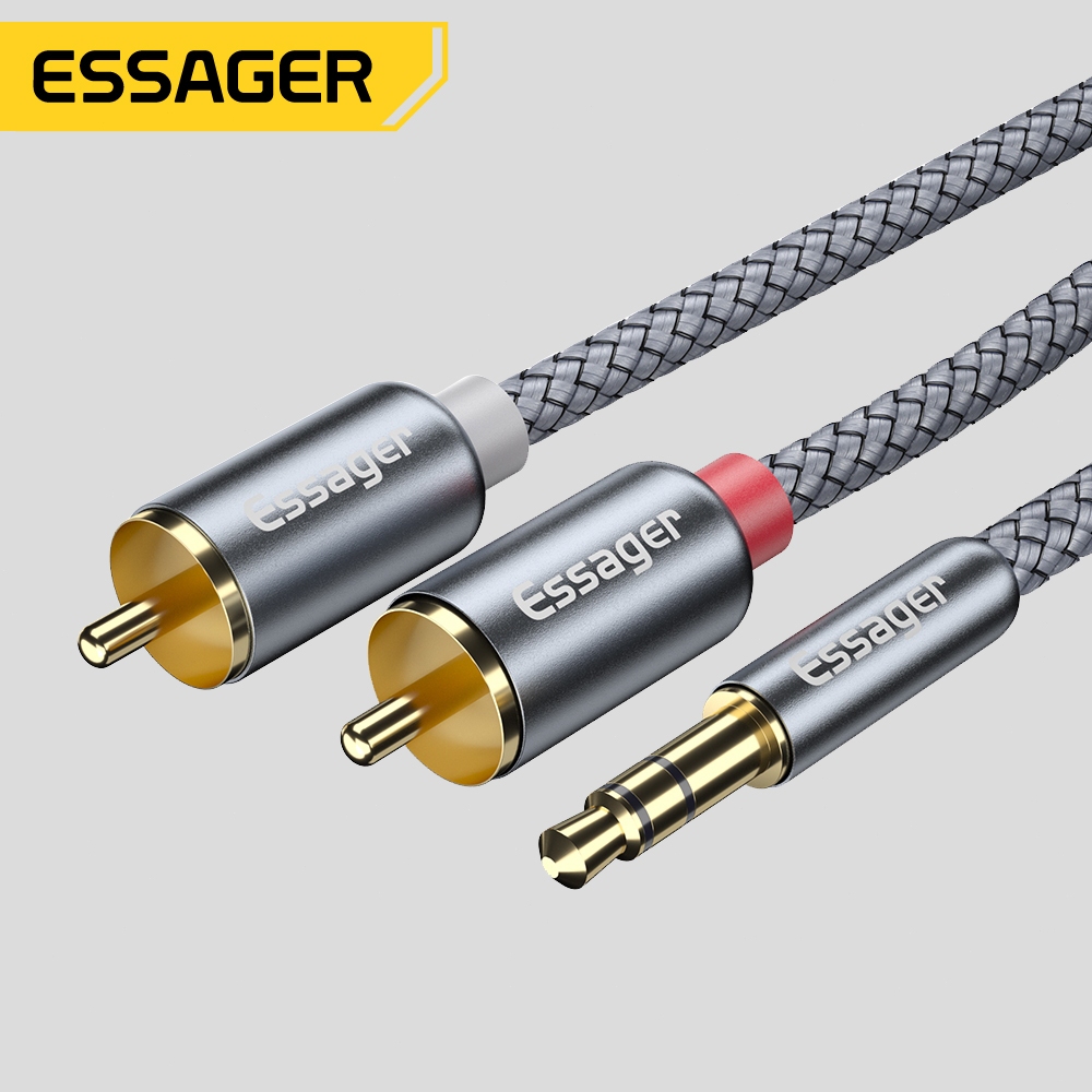 Essager สายเสียง RCA แจ็ค3.5มม. ไปยัง2RCA ตัวผู้แยกสาย Aux ตัวผู้สายออดิโออาร์ซีเอสำหรับลำโพงคอมพิวเตอร์เครื่องเล่นซีดี