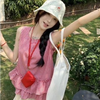 🌻MKL🌻 เสื้อเชิ๊ตลายสก๊อต แขนกุด แฟชั่นฤดูร้อน สำหรับผู้หญิง ทรงหลวมใส่สบาย มี2สีให้เลือก #3021