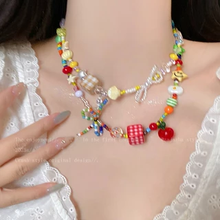COD-ส่งเร็วจากไทย🎀Summer Colours โบว์ เชือกลูกปัด เค้นคอสาว สร้อยคอ การออกแบบDopamine เดินทางวันหยุด เครื่องประดับแฟชั่น