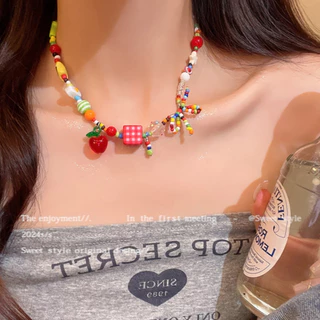 COD-ส่งเร็วจากไทย🎀Summer Colours โบว์ เชือกลูกปัด เค้นคอสาว สร้อยคอ การออกแบบDopamine เดินทางวันหยุด เครื่องประดับแฟชั่น