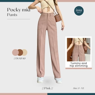 Pocky mid กางเกงขากระบอกกลาง เอวสูงตะขอหน้า แต่งหูเข็มขัดกระเป๋าแปะด้านหน้า กางเกงใส่ทำงานผ้าดีทรงสวยไม่ต้องรีด ใส่สบาย