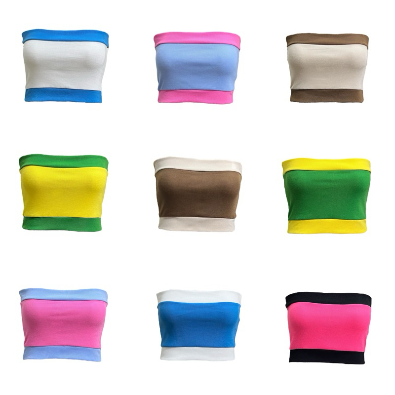 เสื้อเกาะอก ทูโทน ผ้าร่อง