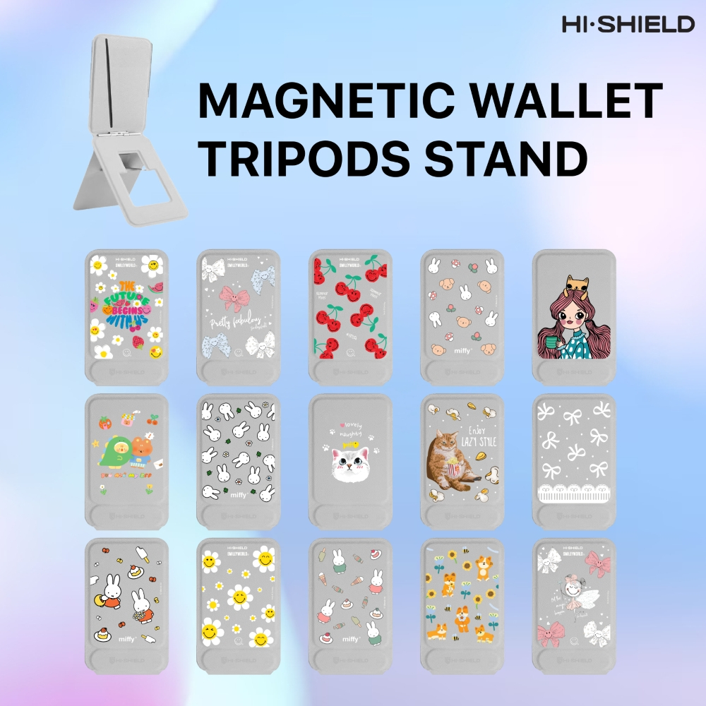 HI-SHIELD Magnetic Tripods Phone Stand & Wallet Grey (Printed) - ขาตั้งโทรศัพท์พร้อมช่องเก็บบัตรแบบแม่เหล็กพิมพ์ลาย