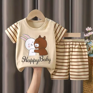 MooDeng Baby ชุด เสื้อแขน+กางเกง เสื้อผ้าเด็ก ลายการ์ตูน น่ารักๆ cotton ขนาด 73-120 ผู้ชาย ลายหมี