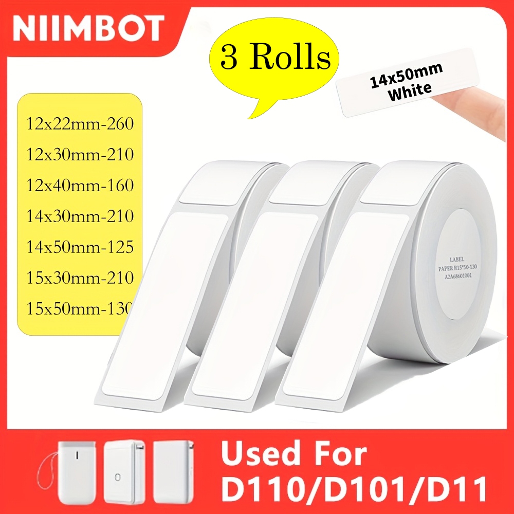 Niimbot 3 ม้วน ม้วนกระดาษสติกเกอร์ฉลาก D101 D110 D11 กันน้ํา มีกาวในตัว ขนาดเล็ก พกพาง่าย สีขาว สําหรับเครื่องพิมพ์ฉลาก