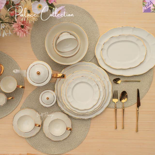 Violet Flamingo Palace Collection ชุดจานชาม & ชุดน้ำชาหรูหรา ผลิตจาก Premium Fine Porcelain สีขาวงาช้าง ตกแต่งด้วยวนทอง