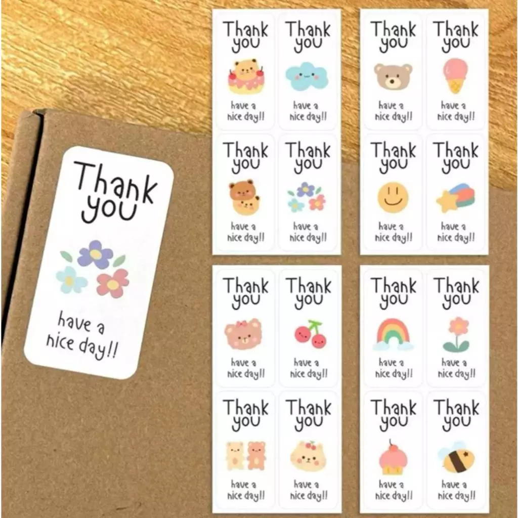 พร้อมส่ง 100 ดวง/แพค สติ๊กเกอร์ขอบคุณรุปน่ารัก ลายมินิมอล ขนาด 3*6 cm