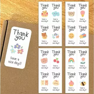 พร้อมส่ง 100 ดวง/แพค สติ๊กเกอร์ขอบคุณรุปน่ารัก ลายมินิมอล ขนาด 3*6 cm