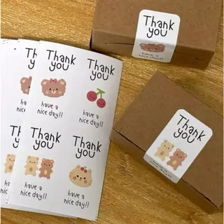 พร้อมส่ง 100 ดวง/แพค สติ๊กเกอร์ขอบคุณรุปน่ารัก ลายมินิมอล ขนาด 3*6 cm