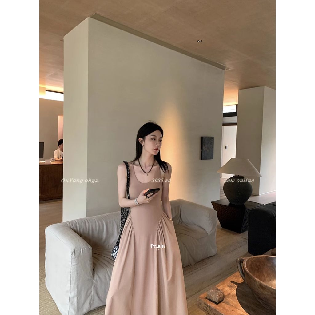peachkloset เดรสกระโปรงยาวสายเดี่ยวทรงเว้าสวยสไตล์เกาหลี