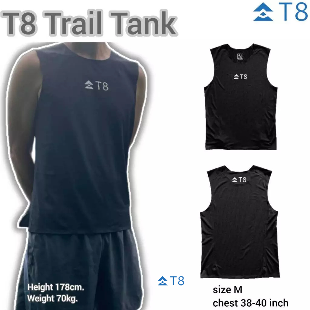 T8 Run Men's Trail Tank เสื้อวิ่งแขนกุด ผู้ชาย ใส่วิ่ง กีฬากลางแจ้ง สีดำ ผ้าแห้งไว สีใหม่ เบา 90g