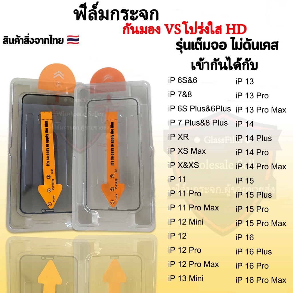 One-Click ฟิล์มกันมอง ฟิล์มกระจกเต็มจอ For iPhone 11 XR 12 13 14 15 16 Pro Max 6 6S 7 8 Plus X XS Max 15promax 16promax