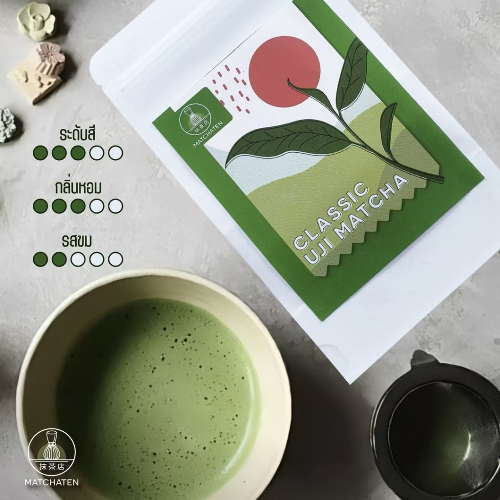 ผงชาเขียวมัทฉะเกรดคลาสสิค100% จากเมืองอุจิประเทศญี่ปุ่น (100%Classic Uji MatchaGreen Tea from Japan)