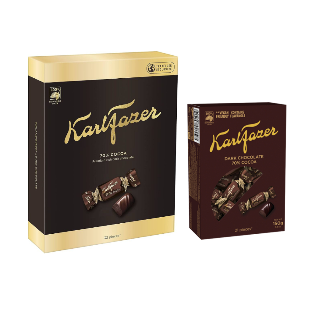 Karl Fazer Dark Chocolate 70% cocoa ดาร์กช็อกโกแลตพรีเมี่ยมเข้มข้น Vegan น้ำหนัก 150-250 กรัม มี 2 ข