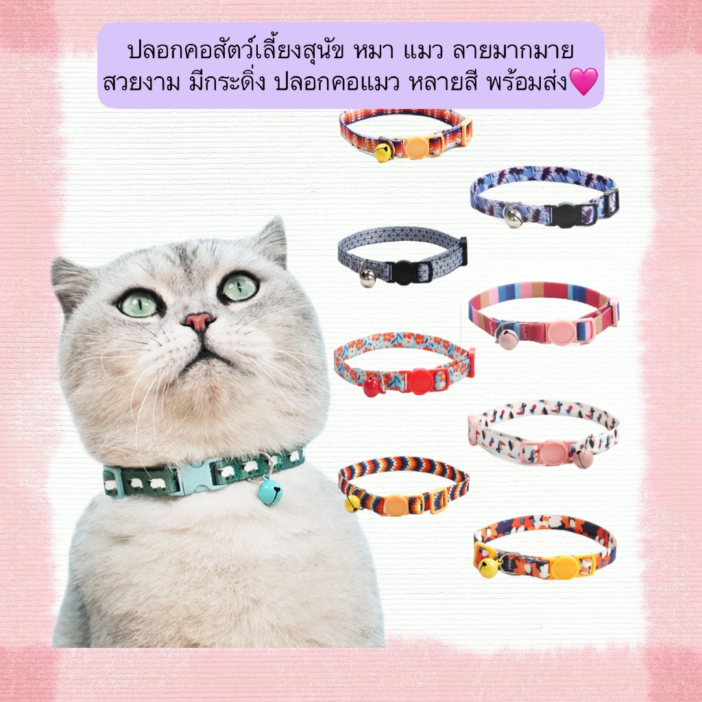 AL-544 ปลอกคอสัตว์เลี้ยงสุนัข หมา แมว ลายดาว พระจันทร์ มีกระดิ่ง ปลอกคอแมว หลายสี พร้อมส่ง