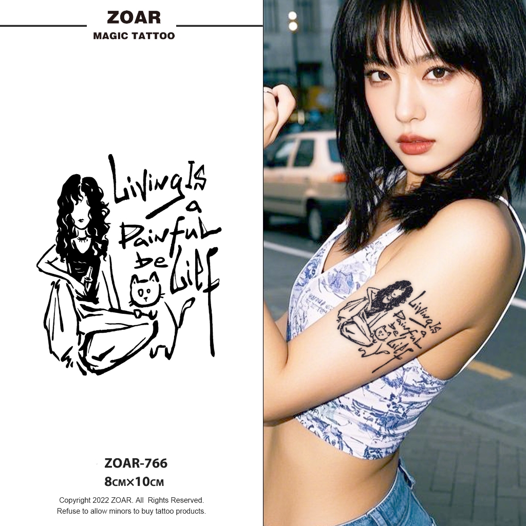 COD⚡แทททู ZOAR-766🚛 Magic tattoo สติ๊กเกอร์รอยสัก กันน้ำ รอยสัก ลายสัก 15 วัน สีดำ