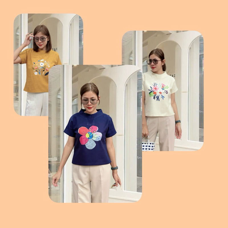 เสื้อคอปีนแขนสั้น ผ้าชินมัย เสื้อผ้าฝ้าย สกรีนพิมพ์ลาย งานสวย น่ารักค่ะ