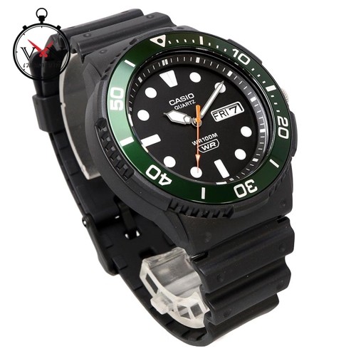 Casio นาฬิกาข้อมือผู้ชายคาสิโอ สายเรซิ่นดำ ขอบสีเขียว รุ่น MRW-230H-1E3VDF, MRW-230H-1E3, MRW-230H