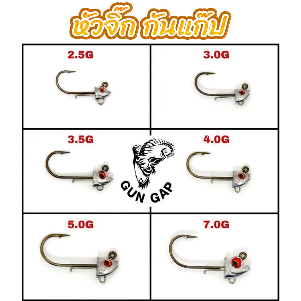 หัวจิ๊ก กันแก๊ป ปลายเบ็ดทรงตรงไม่บิด มีก้านช่วยยึดเหยื่อ หัวจิ๊กปลายาง Gungap
