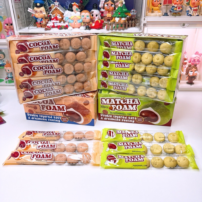 มาชเมลโล่ไส้มัทฉะ ชาเขียว เเละ โกโก้ 1 กล่อง 30 ชิ้น ขนม  แมคโคร ขนม
