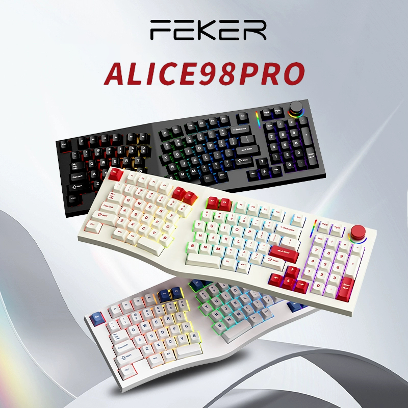 FEKER Alice98 Pro คีย์บอร์ด Ergo ไร้สาย/มีสาย 3 โหมด Hot Swappable RGB South Facing พร้อมปุ่มปรับระด