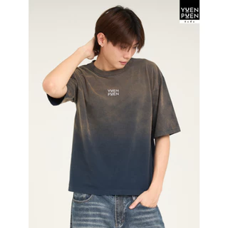 YuenPuen ยืนพื้น เสื้อฟอก Fade&Spray สีกรม ทรงOversize เสื้อโอเวอร์ไซส์ สกรีนลาย ไม่ยืดไม่ย้วย