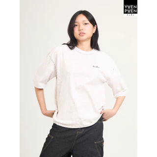 YuenPuen ยืนพื้น เสื้อฟอก Fade&Spray สีกรม ทรงOversize เสื้อโอเวอร์ไซส์ สกรีนลาย ไม่ยืดไม่ย้วย