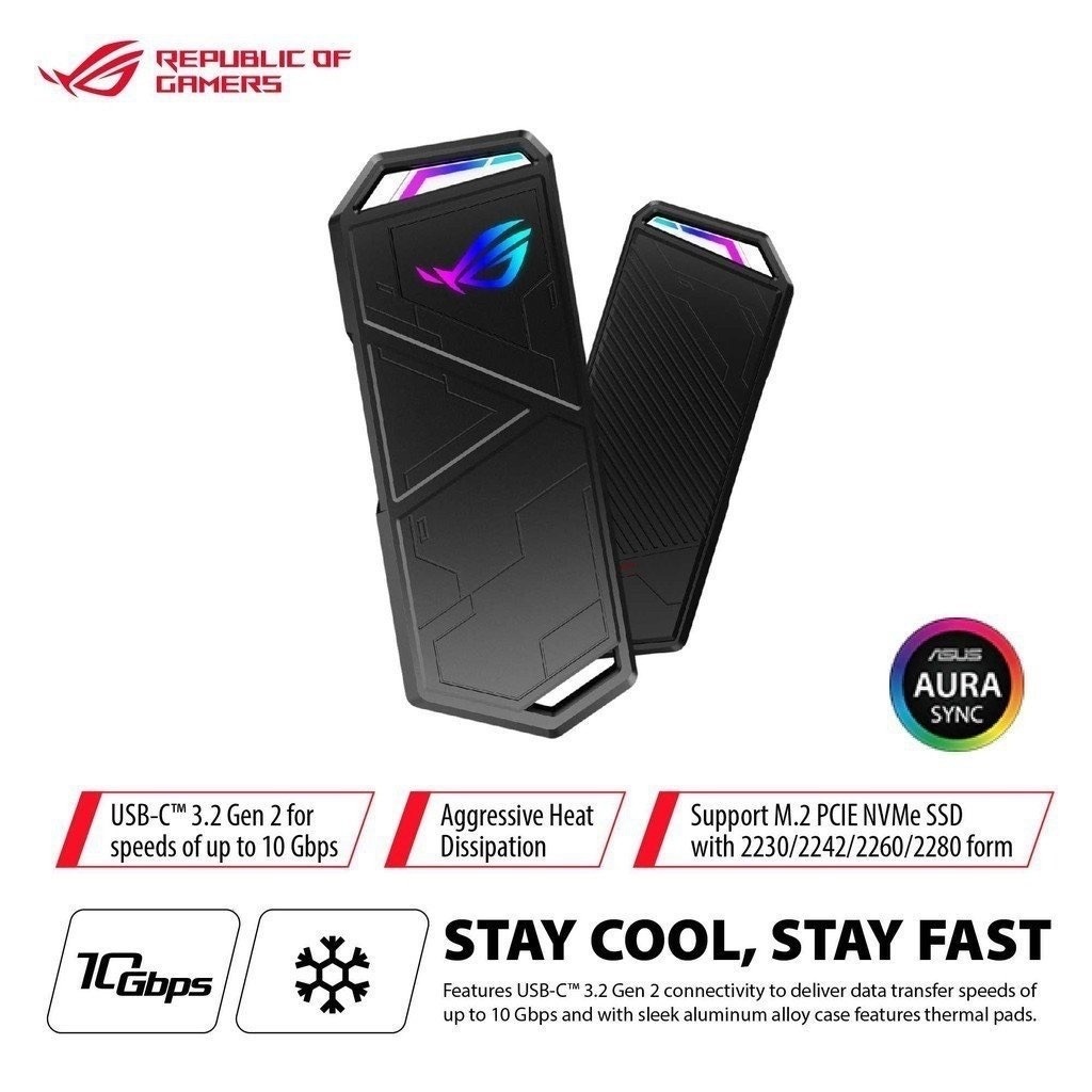 ROG Strix Arion S500 M.2 External SSD, USB-C 3.2 Gen 2 Type-C, 10Gbps, 500 GB capacity USB-C to C Ca
