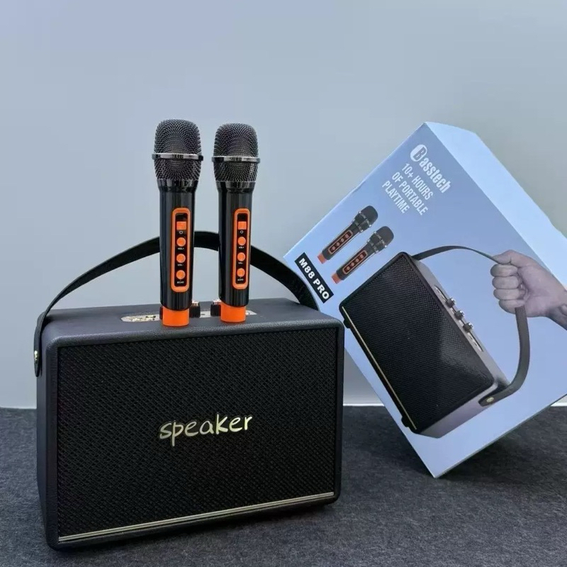 ใหม่ M88pro ลำโพงไร้สายแบบพกพาสำหรับกลางแจ้ง กำลังไฟสูง ลำโพงคาราโอเกะแบบย้อนยุค บลูทูธ ไมโครโฟน