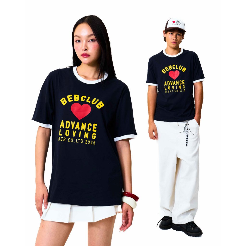 BEB CLUB "ADVANCED" RINGER TEE เสื้อยืดสีกรมแขนขาวหัวใจแดงเบ็บคลับ
