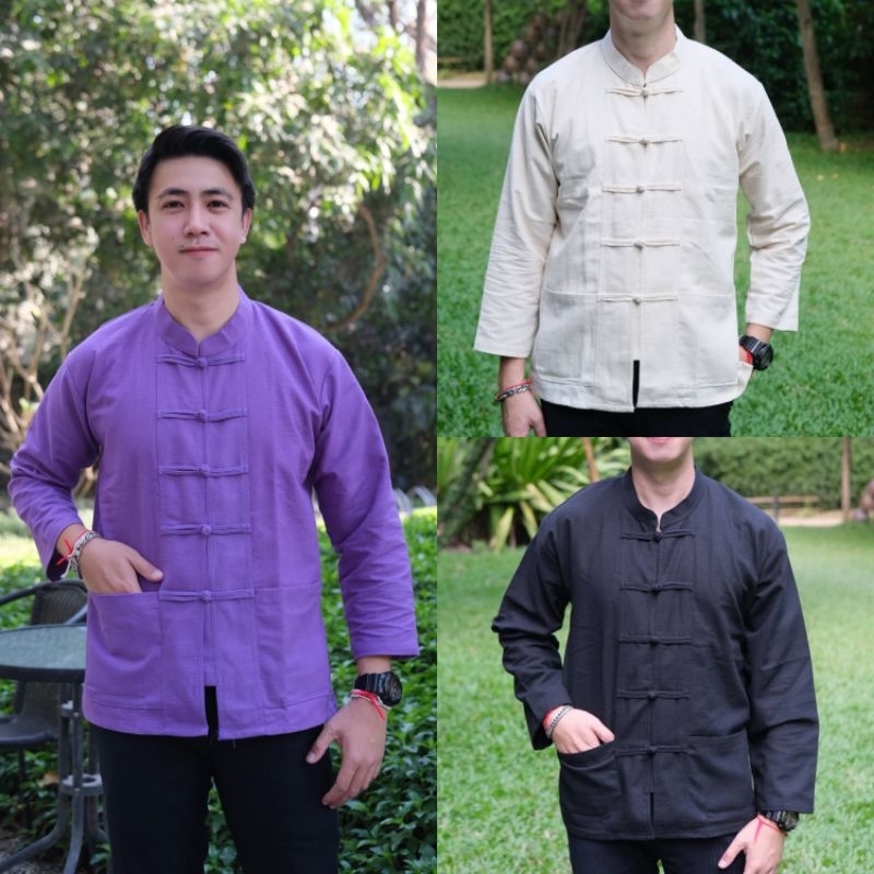 [พร้อมส่ง] เสื้อผ้าฝ้ายชินมัยเนื้อนุ่ม แขนยาว กระดุมถัก แบบผู้ชายอก 42-48  ฝ้าย Man ผ้าฝ้าย Clothing