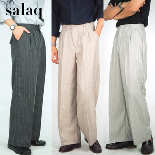 กางเกงขากระบอกใหญ่ BAGGY สีริ้วยาว ผ้าWOOL ญี่ปุ่น เนื้อผ้ายืด ผ้ามีน้ำหนักทิ้งตัว