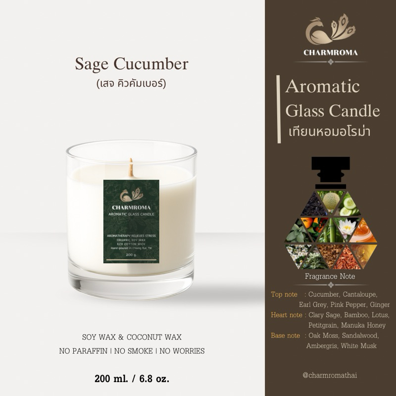 CHARMROMA Sage Cucumber Aromatic Glass candle / เทียนหอมอโรม่า กลิ่นเสจ คิวคัมเบอร์