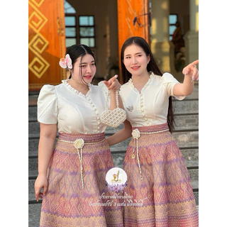 🚩ราคาถูก🚩Z65(เฉพาะเสื้อ)คอระบายแขนสั้นอัดกาวทั้งตัวแขนกลีบบัว#ชุดไทยประยุกต์#ชุดไทย